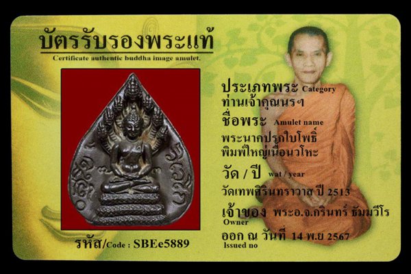 พระนาคปรกใบโพธิ์ พิมพ์ใหญ่เนื้อนวโหะ